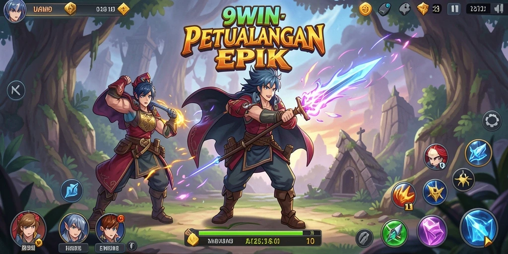 Tampilan gameplay 9WIN yang penuh aksi dan karakter anime menarik.
