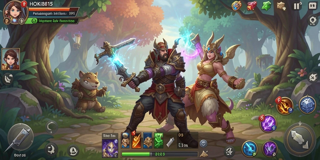 Tangkapan layar gameplay HOKI8815 menampilkan pertarungan seru dan dunia yang menakjubkan.