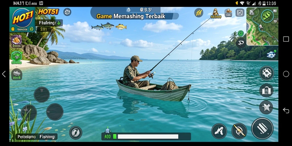 Screenshot dari gameplay HOT51 menunjukkan aksi memancing yang seru.