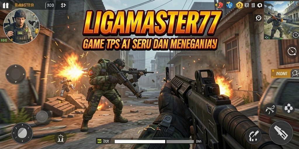 Tampilan gameplay seru LIGAMASTER77 dalam aksi TPS.