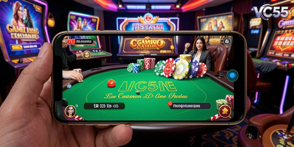 Tampilkan gameplay Live Casino yang mendebarkan di VC55.